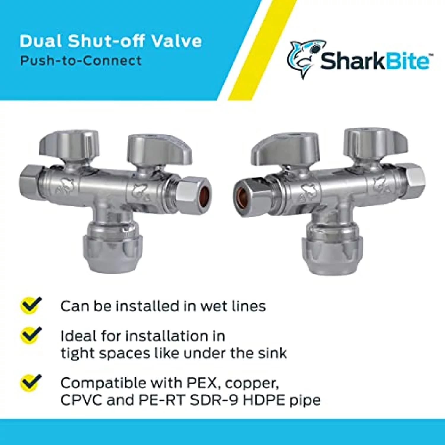 Sharkbite SBDS123838 0.5 in. x 0.375 x 0.375 Cmp Dual Stop Valve