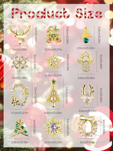 12PCS Christmas Nail Charms, EBANKU 3D Xmas Zircon Charms for Nails Snowflake Christmas Tree Nail Rhinestones Reindeer Metal Nail Art Diamond Gems for Christmas Nail Art Decoration