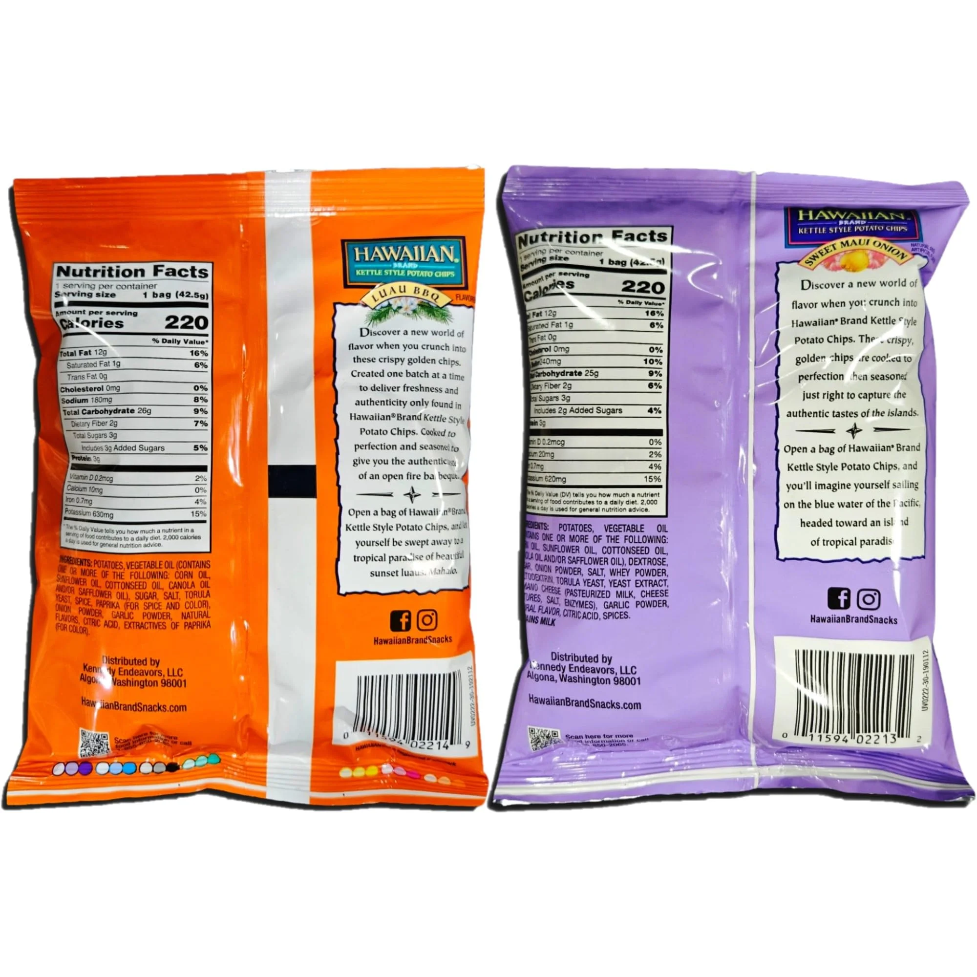 Tribeca Curations | Hawaiian Kettle Style Potato Chips Combo Pack | Luau BBQ & Sweet Maui Onion | Bundled by Tribeca Curations | 1.5 Ounce Bag | Pack