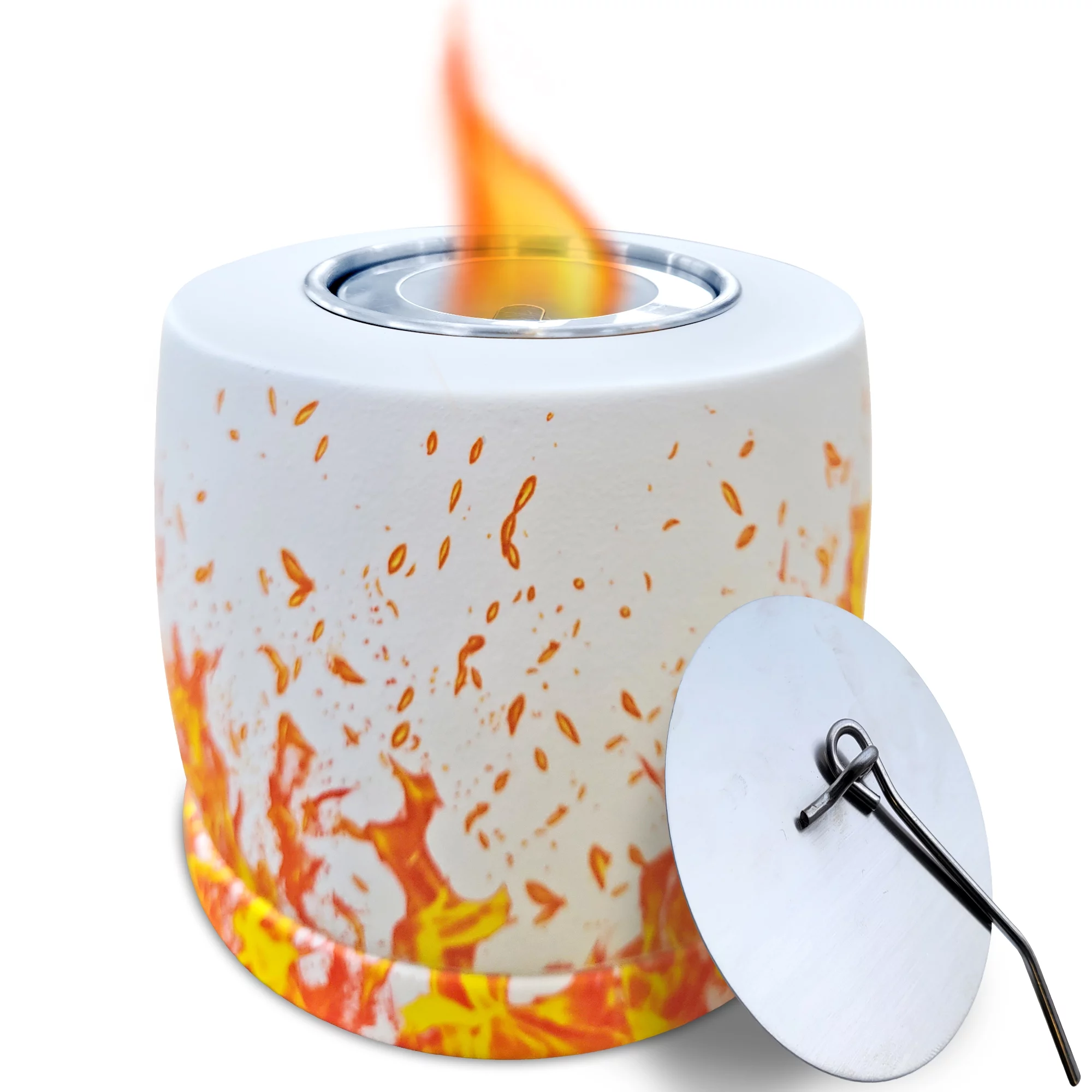 Portable Indoor Outdoor Smoke White Round Concrete Bio Ethanol Fuel Tabletop Fire Pit for New Years Christmas Party Dinner Camping Smores Cozy Ambiance - Luxury Burning Garden Patio Fireplace Bowl