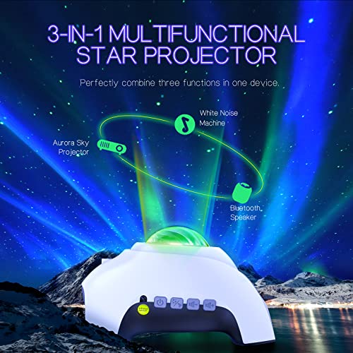 Northern Galaxy Light Aurora Projector with 33 Light Effects, LED Star Projector for Bedroom Nebula Lamp, Remote Control, White Noises, Bluetooth Speaker for Parties