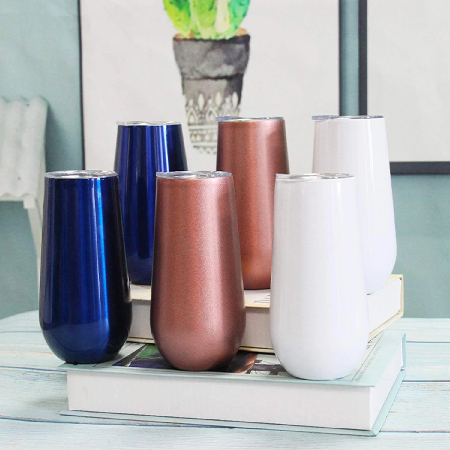 Sivaphe Stainless Steel Champagne Toasting Glasses 6 Ounce with Lid Rosegold Insulated Champagne Flutes 2 Set