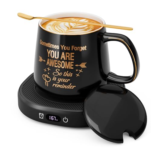Coffee Mug Warmer & You are Awesome Mug Set, Electric Cup Warmer for Desk, Beverage Warmer with 3 Temperature Setting, 8-Hours Auto Shut Off