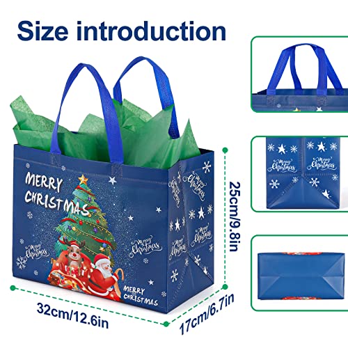 YANGTE 20 Pack Christmas Gift Bags Assorted Sizes, Reusable Tote Bags with Handle, Includes 4 Large 8 Medium 8 Small Non-Woven Christmas Bags for Xmas Party Favors