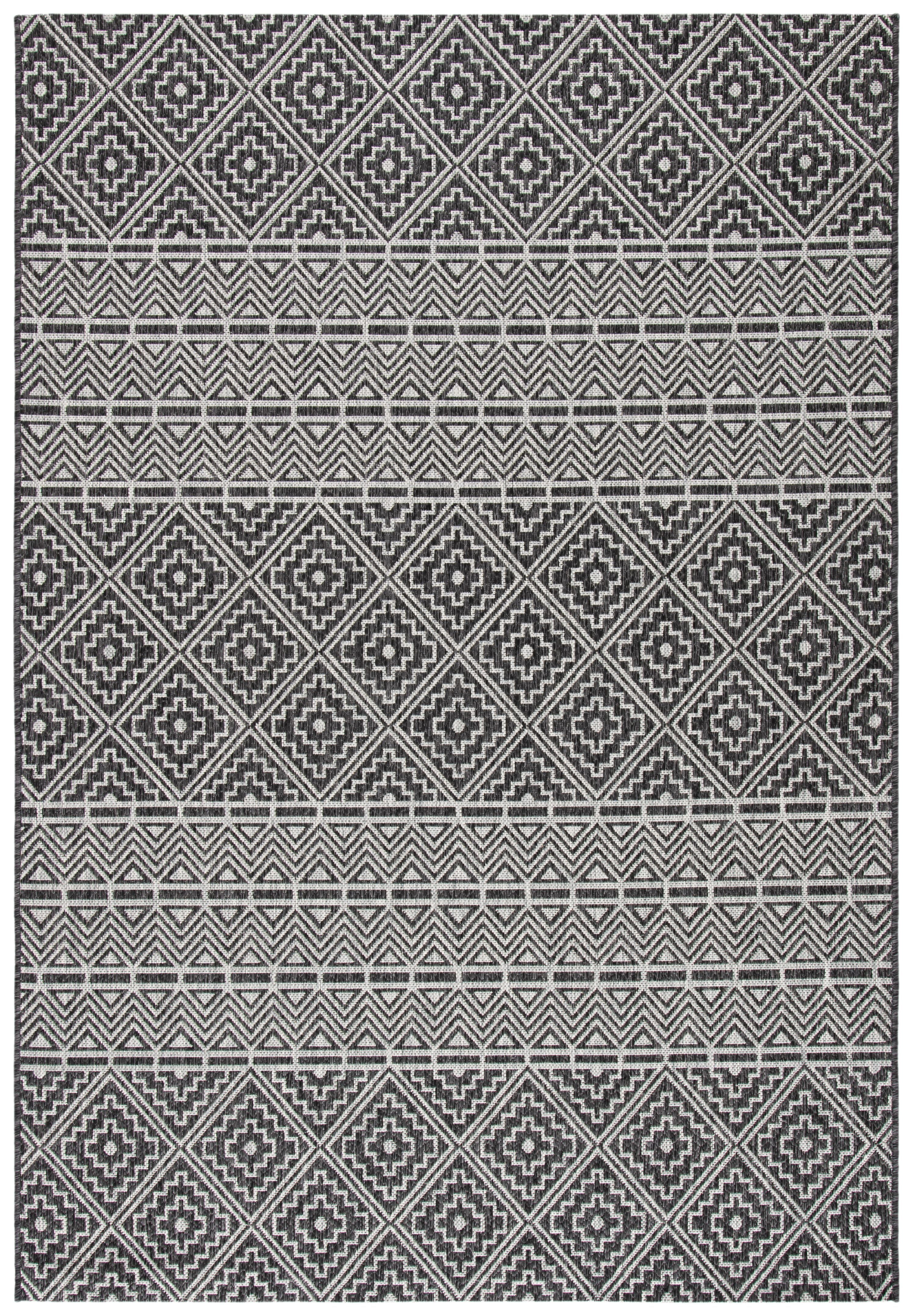 SAFAVIEH Courtyard Karen Geometric Indoor/Outdoor Area Rug, 8' x 10', Black/Grey