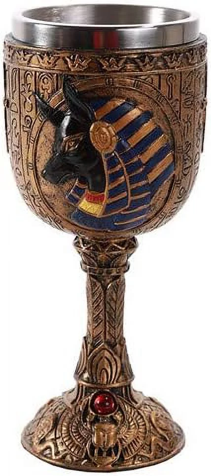 Egyptian Anubis God Of Underworld Golden Wine Goblet Stainless Steel Liner 6Oz