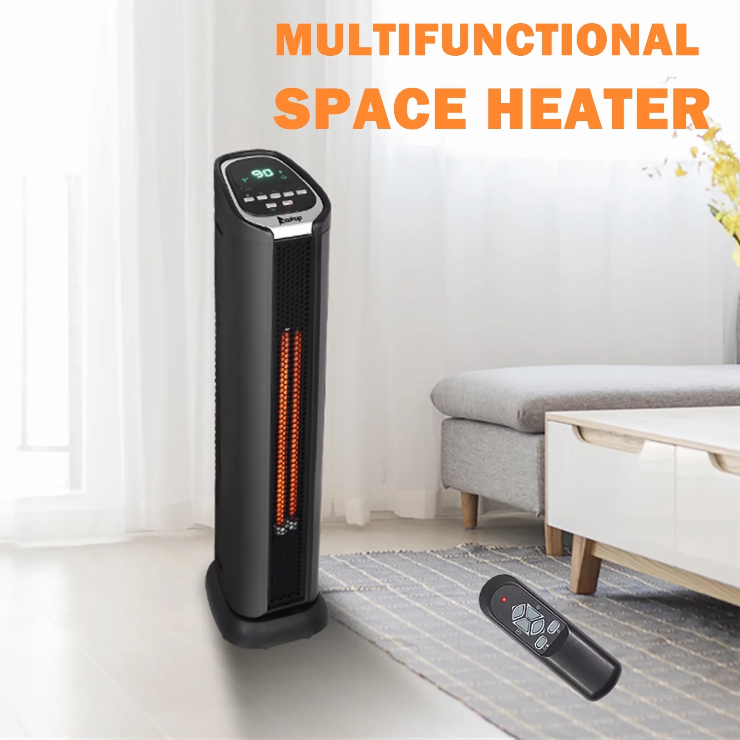 Seizeen Electric Heater 1500W, 24’’ Small Space Heater with Remote Control, Multi-Function Smart Infrared Heater for Indoor Home Room, Portable Tower Heater 50~90°F Adjustable W/Timer and ECO Mode