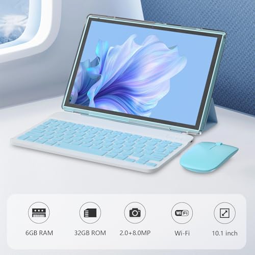 ATOZEE 10 in Tablet 2 in 1 Android 14 Tablets with Keyboard 10 inch Tabletas, Include Mouse Stylus Pen Case, 6000mAh 6GB+32GB ROM 1TB Expandable Tableta, 2MP+8MP Dual Camera, WiFi-6 BT Tablet PC.