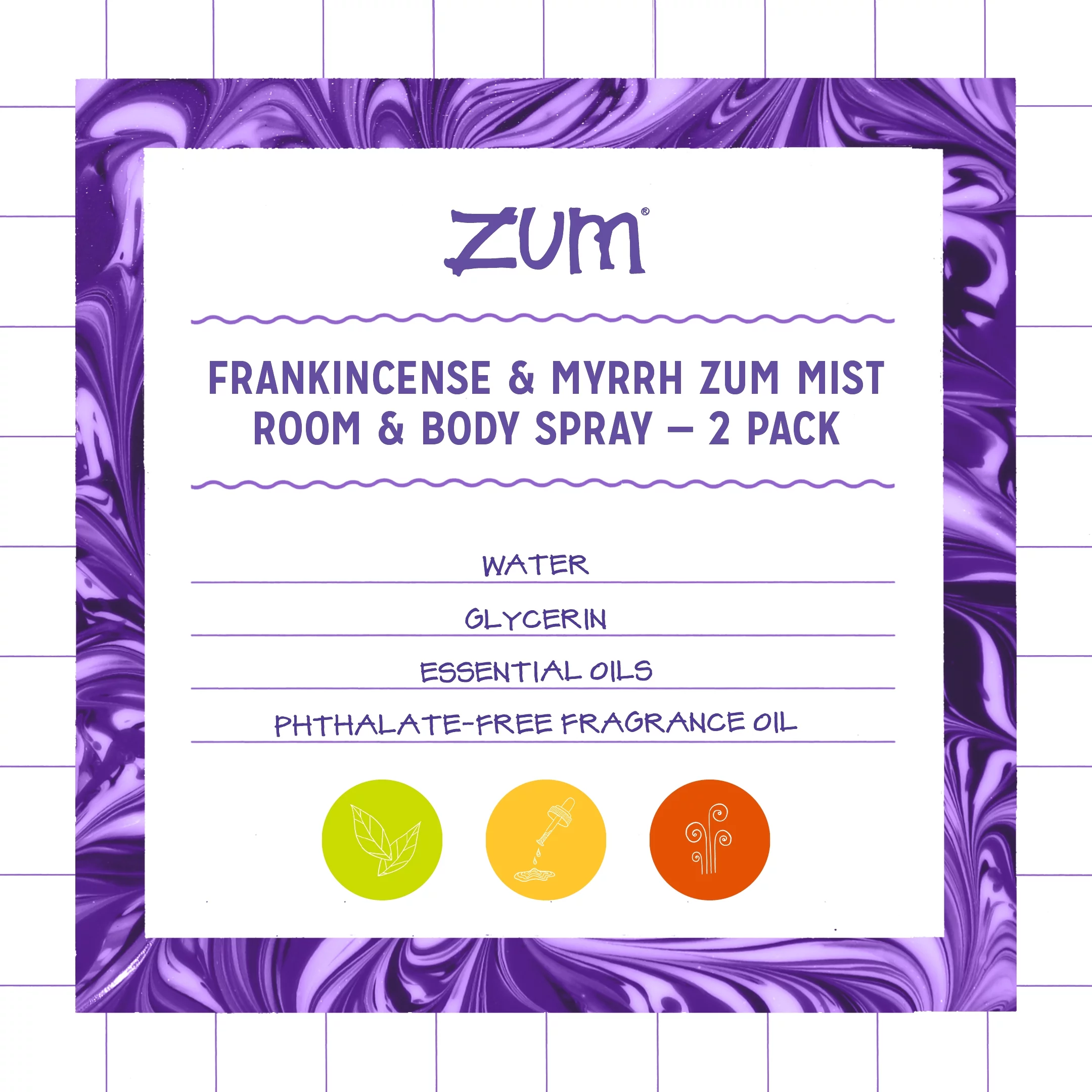 Zum Mist Room and Body Spray - Frankincense and Myrrh - 4 fl oz (2 Pack)