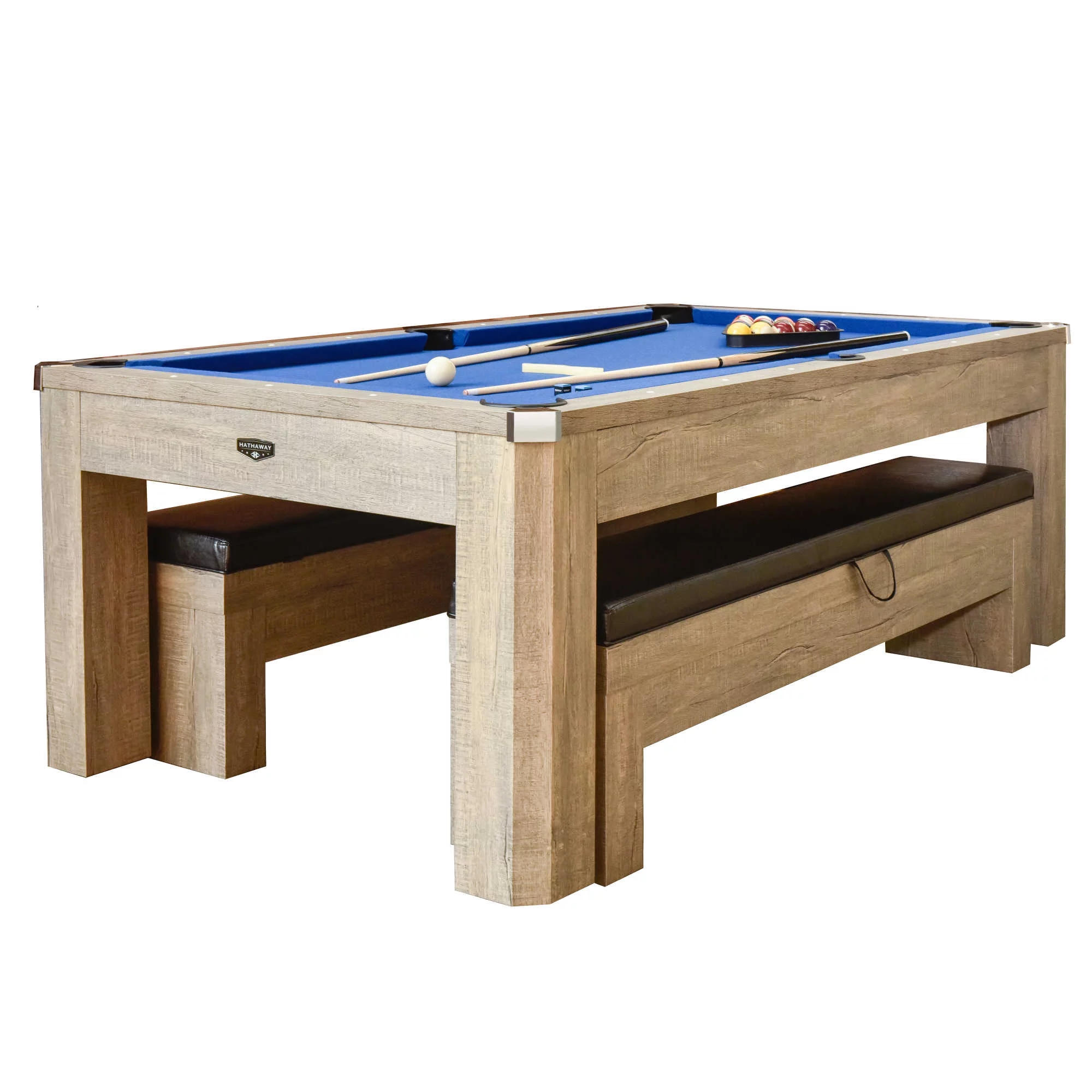 Hathaway Newport 7-ft Pool Table Combo Set with Benches - Rustic Gray Finish