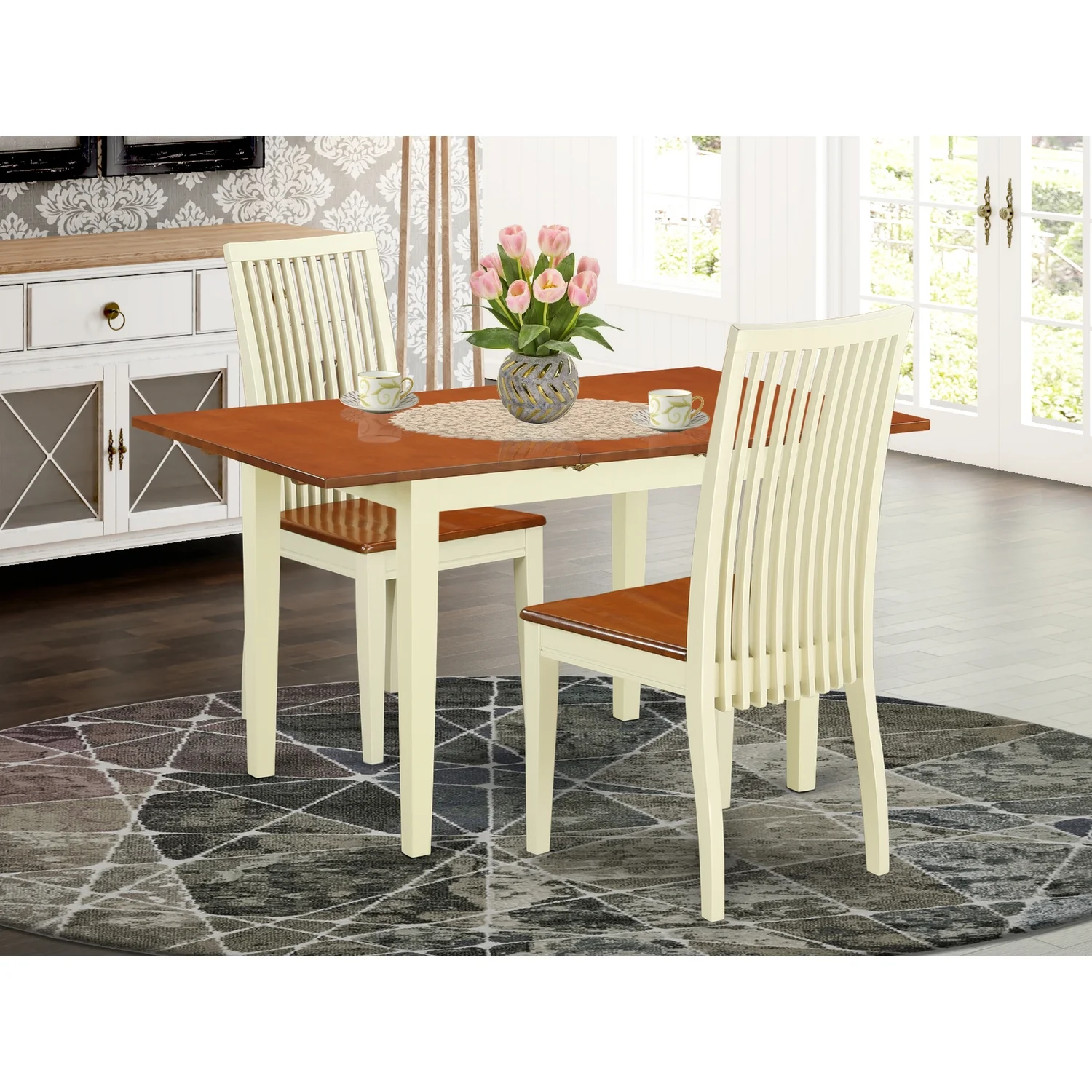 East West Furniture Norfolk 3-piece Dining Table and Chairs in Buttermilk/Cherry