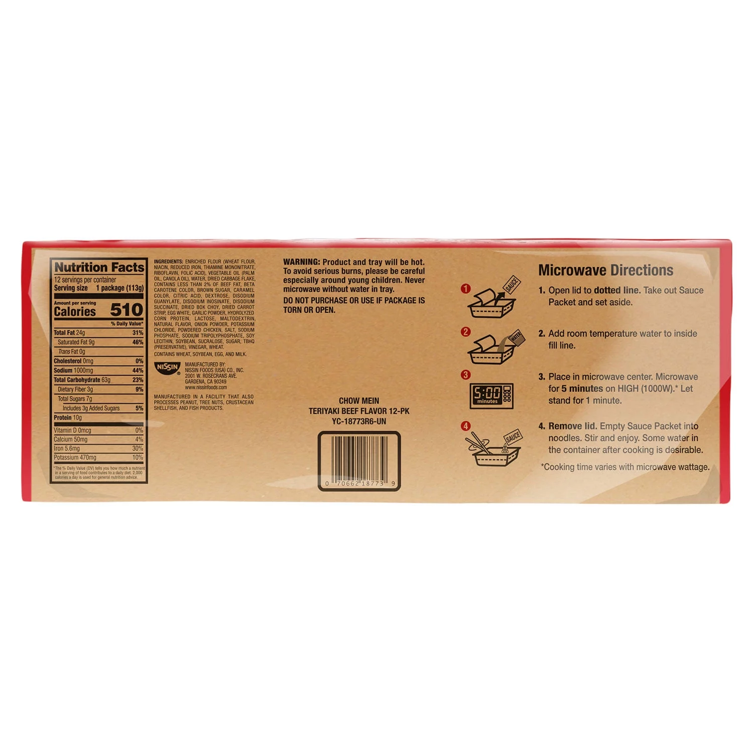 Nissin Chow Mein Noodles, Teriyaki Beef (4 oz., 12 ct.)