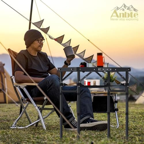 Folding Camping Table with Storage Net, Pure Black Aluminum 2ft Picnic Table 23.2