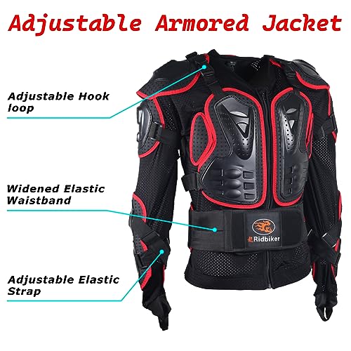 Ridbiker Motorcycle Full Body Armor Protector Removable Racing Jacket Motocross Spine Chest Motocross Protective Shirt (Black, L)