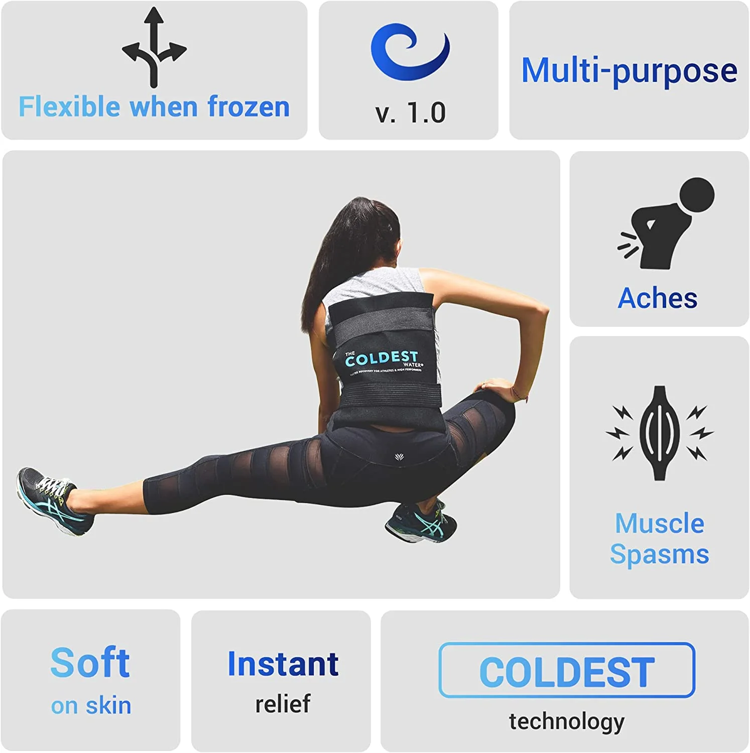 The Coldest Ice Pack with Straps- Gel Ice Packs Reusable Cold Therapy Pack (Knee, Shoulder, Foot, Back, Ankle, Neck, Hip, Wrist) (14 x 11 inch Pack of 2)
