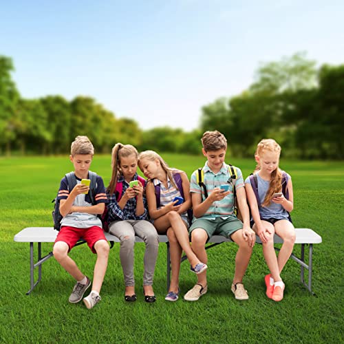 Folding Bench 6 Foot, Plastic Folding Bench Seat Portable Foldable Picnic Party Camping Dining Seat, White Garden Multipurpose Entertaining Activities
