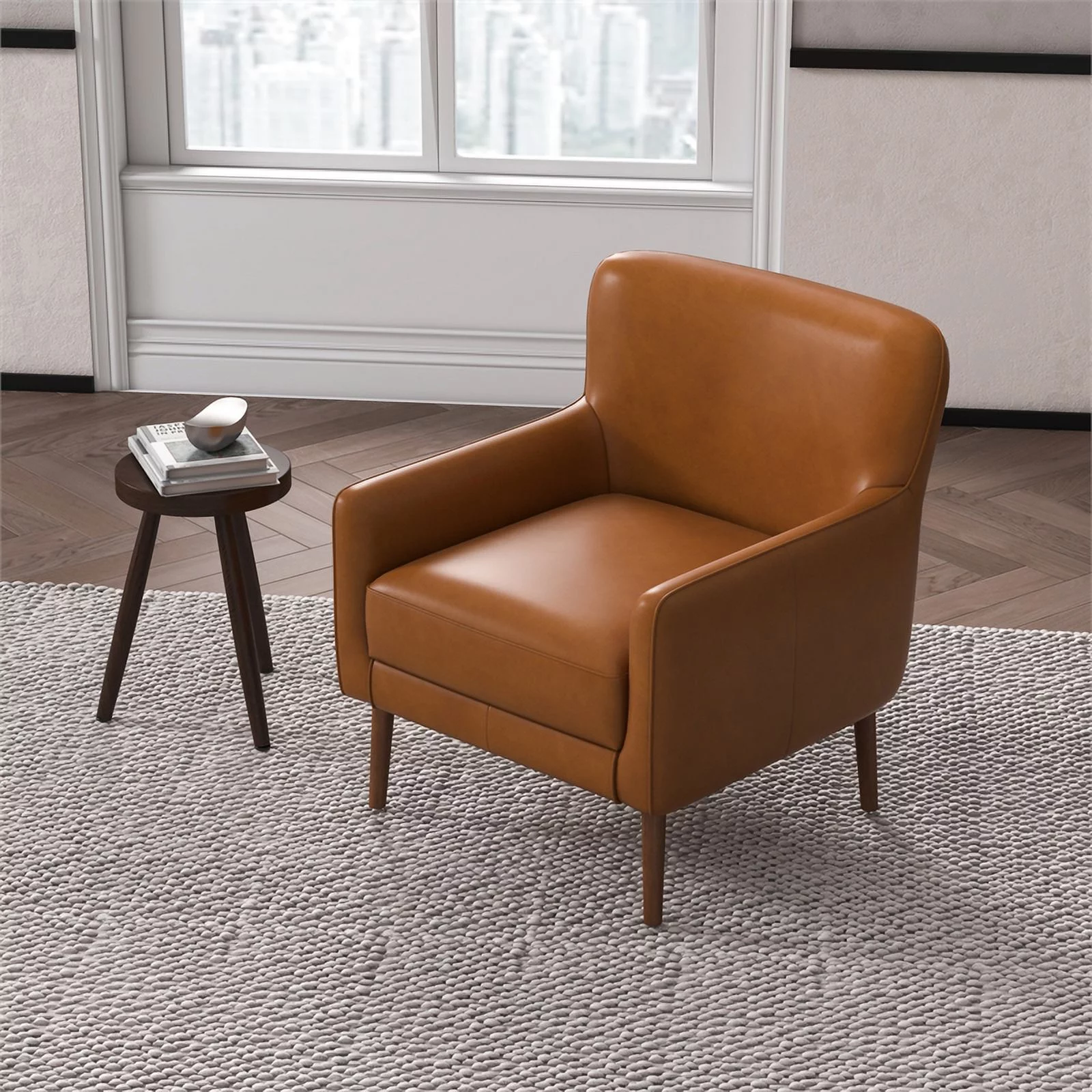 Silvan Luxury Modern Tufted Full Grain Tan Leather Accent Armchair