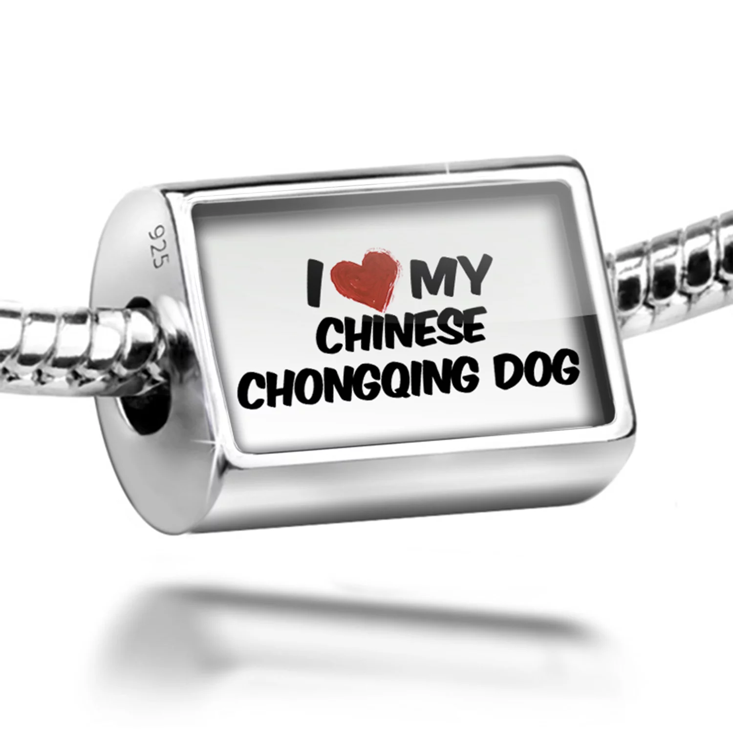 Neonblond Charm I Love my Chinese Chongqing Dog from China 925 Sterling Silver Bead