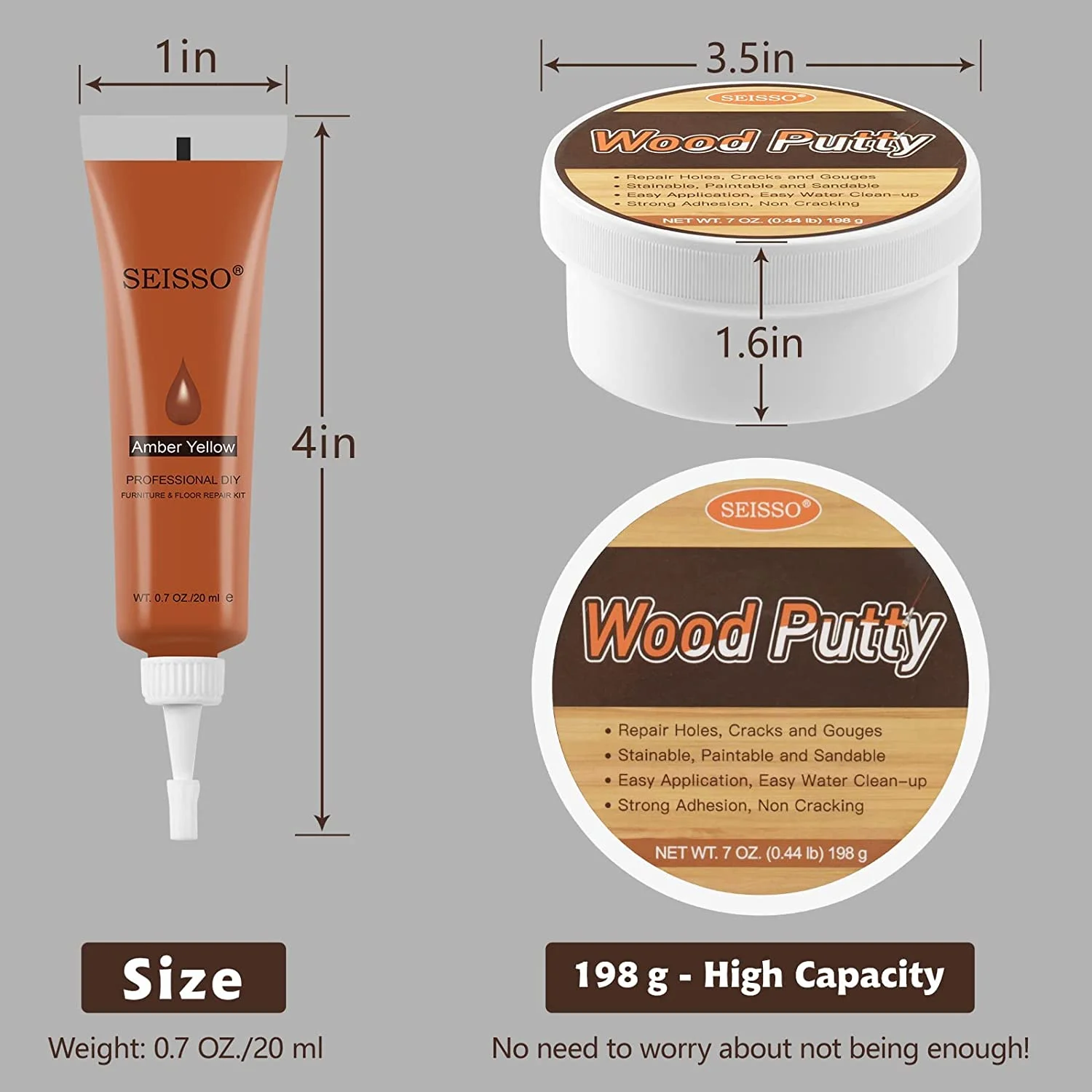 SEISSO Wood Furniture Repair Kit Wood Putty Wood Filler, 12 Colors Floor Touch Up Kit with Wood Filler Stainable and Water-Based Wood Putty Cover Surface Scratch for Wooden Floor Table Cabinet