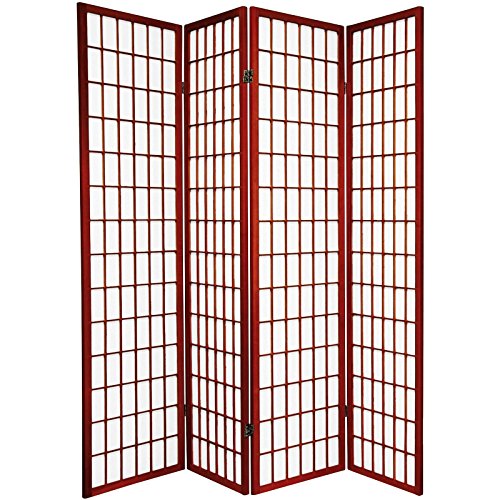 Legacy Decor 4 Panel Japanese Shoji Style Room Screen Divider Cherry Color
