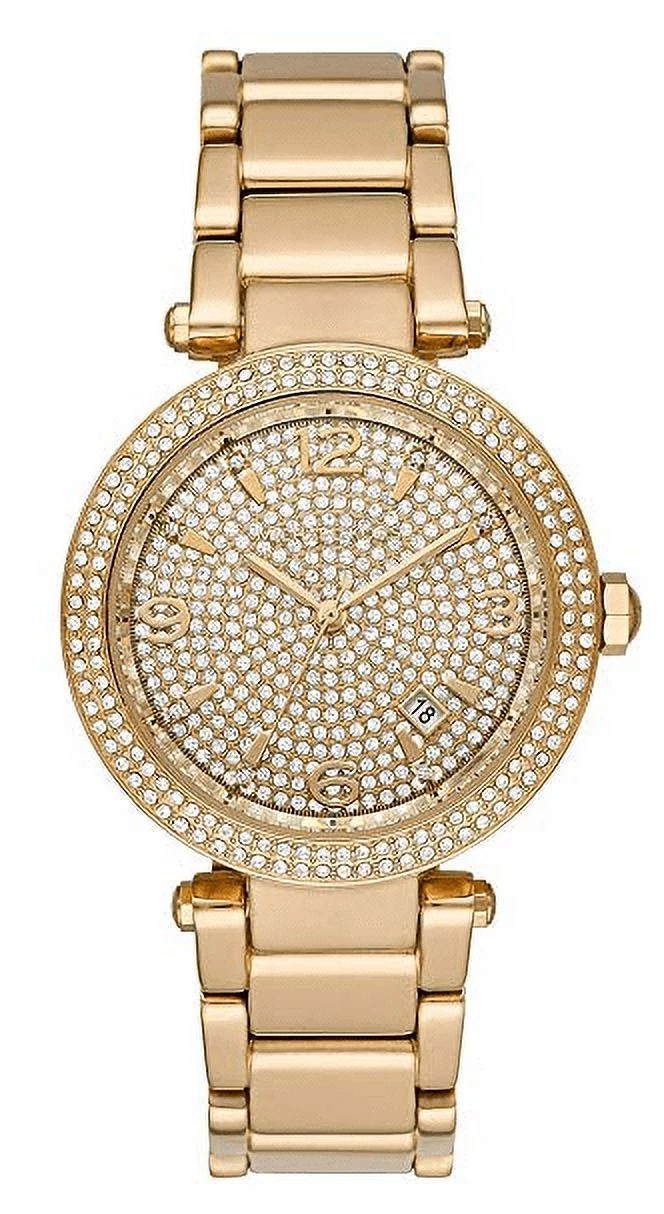 Michael Kors Glitz Crystal Pave 38mm Gold Tone Steel Women