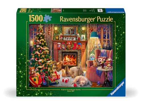 Ravensburger - Christmas Eve - 1500 Piece Jigsaw Puzzle - Quaint Home for The Holidays Scene Featuring Toys, a Tree and The Family Pets - Premium Quality - Ages 12+