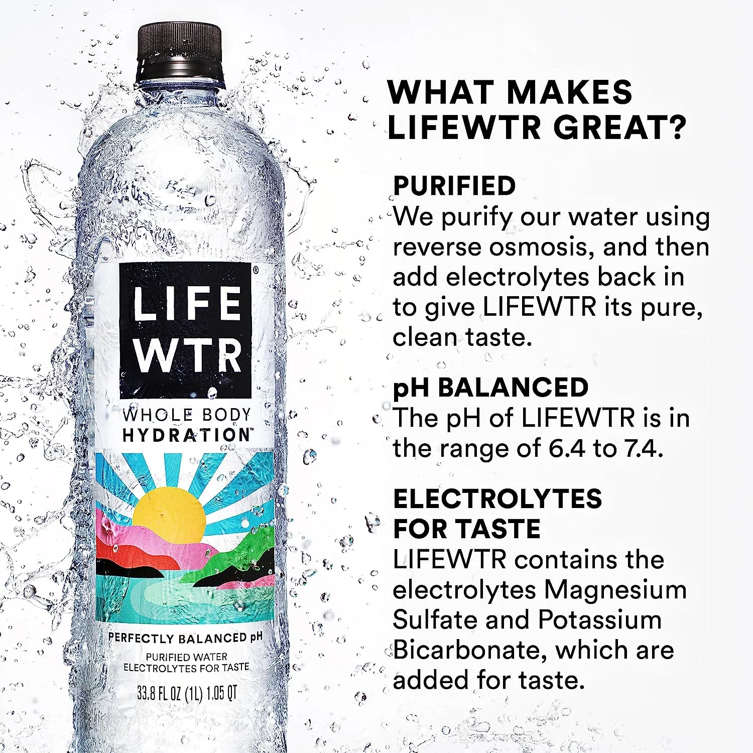 LIFEWTR Purified Drinking Water, 20 fl oz, 20 Pack Plastic Bottles