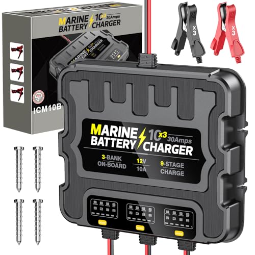 Smart 2 Bank Marine Battery Charger, 10A (5A/Bank), 12V,Waterproof,lifepo4 Lithium Battery Charger Maintainer and Desulfator for AGM, Lithium,Deep-Cycle Batteries Boat Accessories