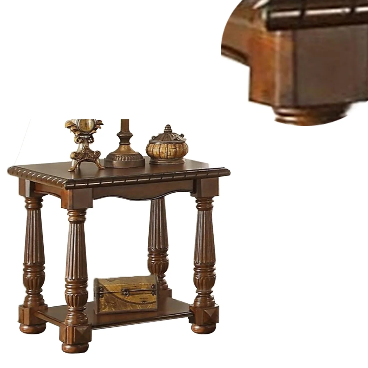 Rubber Wood End Table, Brown- Saltoro Sherpi