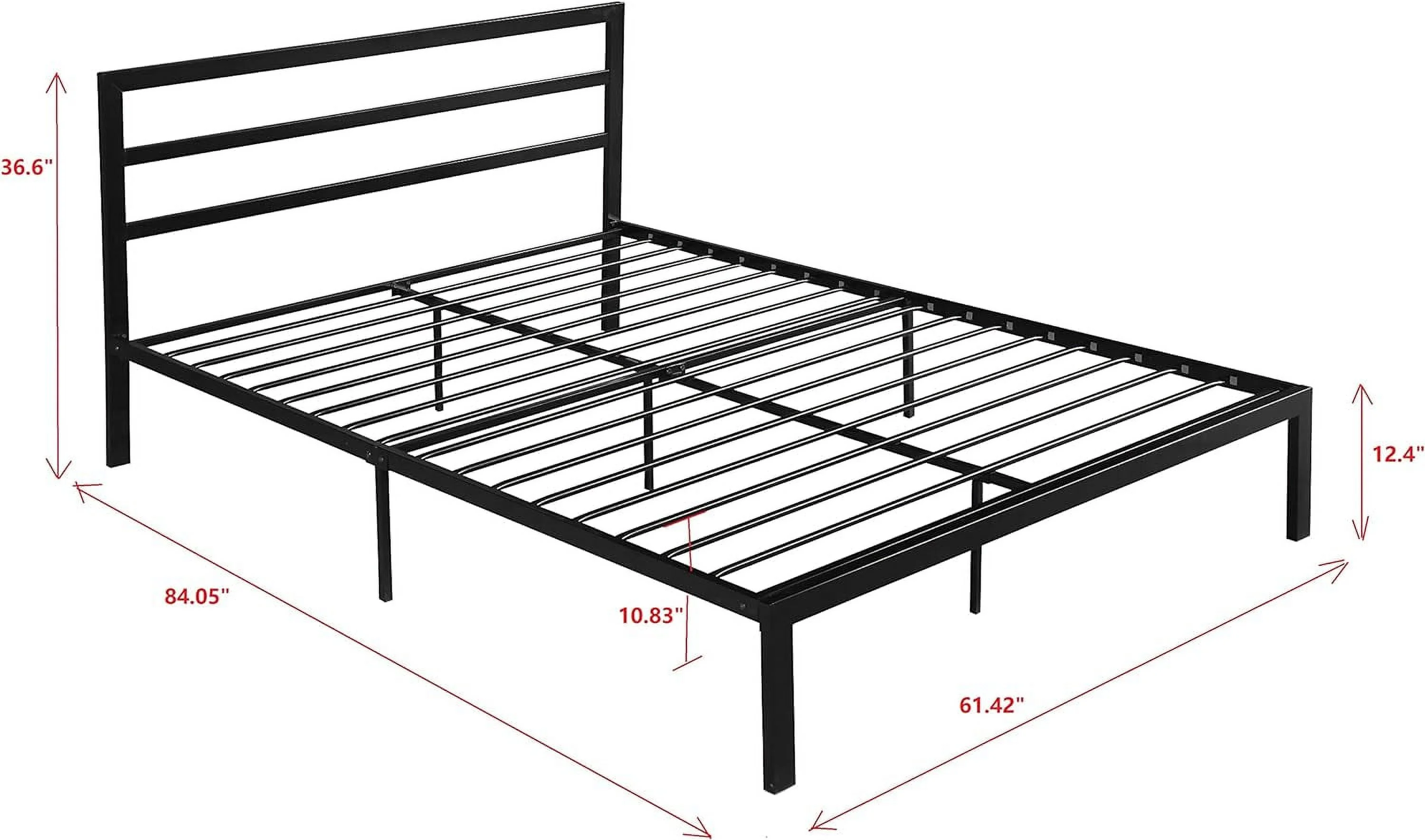 Quee Size Metal Platform Bed With Headboard Charcoal, Moder Metal Platform Beds Quee With Support Slats For Bedroom Oe Year Warraty (Black)