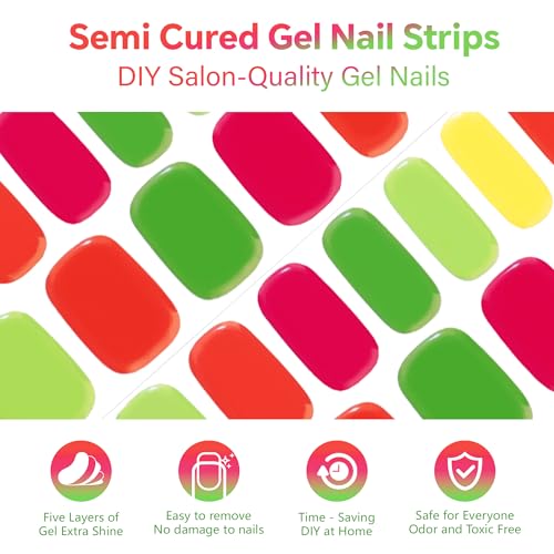 Semi Cured Gel Nail Strips-Easy Apply Christmas Gel Nail Stickers Holiday Semi Cured Manicure Strips with Sparkling Xmas Designs (Classic Yule)