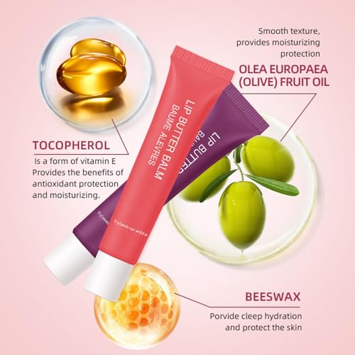 4 PCS Summer Special Lip Butter Balm – Ultra-Hydrating Lip Care with Shea Butter & Olive Oil, Soothes Dry Lips with Natural Tint & Gloss Effect, Lip Plumper Moisture & Light Lip Stain Finish