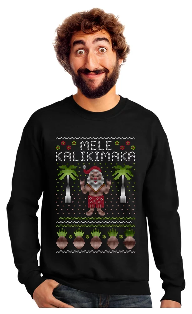Tstars Mens Ugly Christmas Sweater Mele Kalikimaka Hawaiian Santa Themed Christmas Gift Funny Humor Holiday Shirts Xmas Party Christmas Gifts for Him Sweatshirt Ugly Xmas Sweater