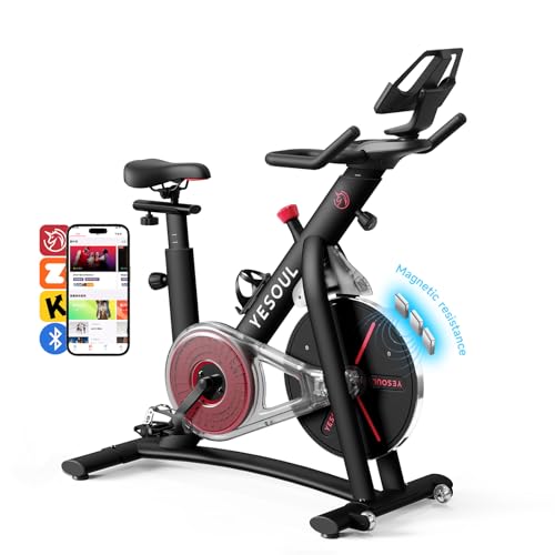 Yesoul Black Exercise Bike for Home,Smart White Cycling Bike Magnetic Stationary Bike, Low Noise Indoor Cycling Bike for Home Gym Electric Stationary Bike with Tablet Mount & Comfortable Seat Cushion for Women Apartment Workout Bike for Fitness