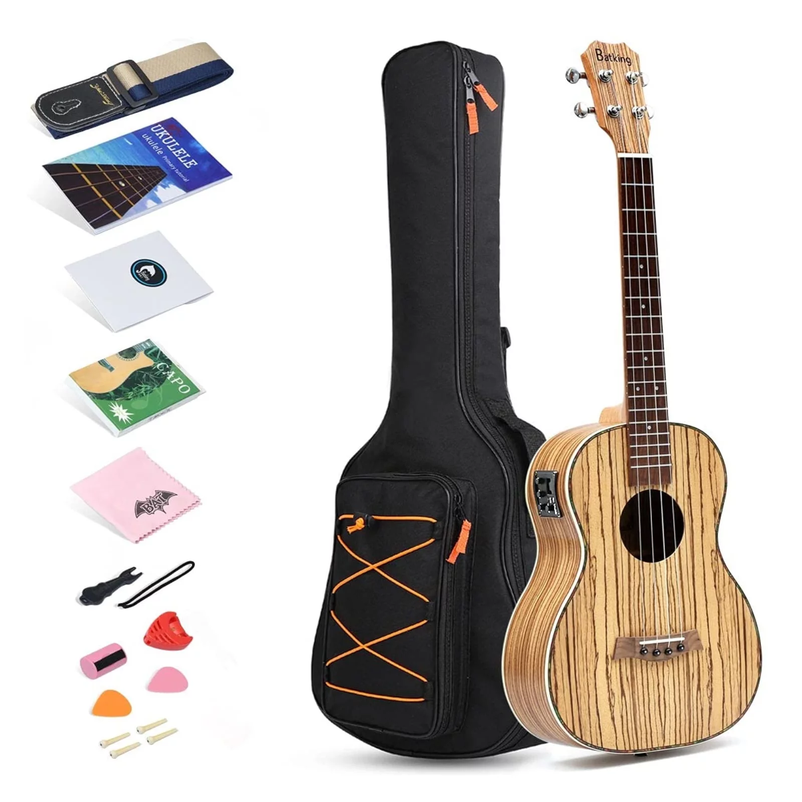 Batking Baritone Ukulele, 30 inch Zebra Acoustic Electric Ukelele with Truss Rod & EQ & Gig Bag