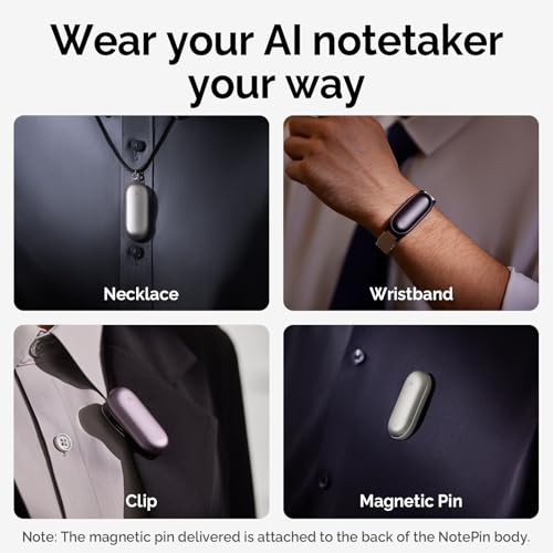 AI Voice Recorder, PLAUD NotePin Voice Recorder, App Control, AI Notetaker, AI Transcribe & Summarize, Support 112 Languages, 64GB Memory, Audio Recorder for Lectures, Meetings, Lunar Silver