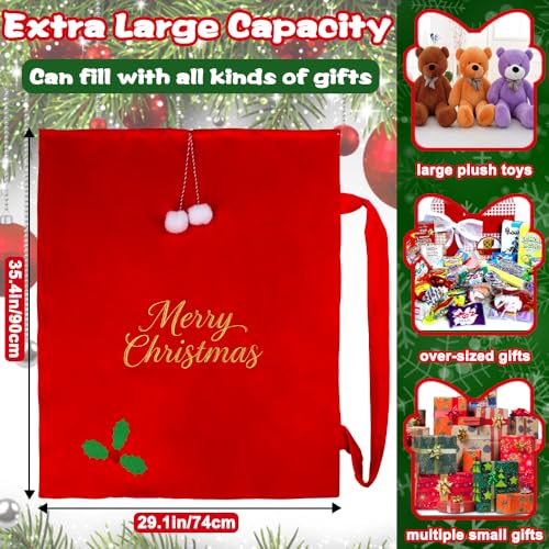 DIYDEC Large Christmas Velvet Santa Bags 36'' x 30'' Christmas Red Gift Presents Bags with Drawstring Large Santa Gift Sack for Xmas Present Party Supply Costume Holiday Wrapping