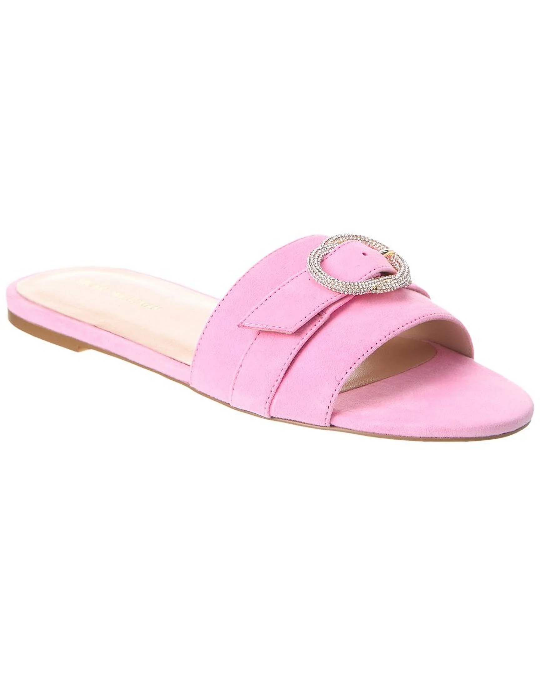Stuart Weitzman Crystal Buckle Suede Slide, 7, Pink