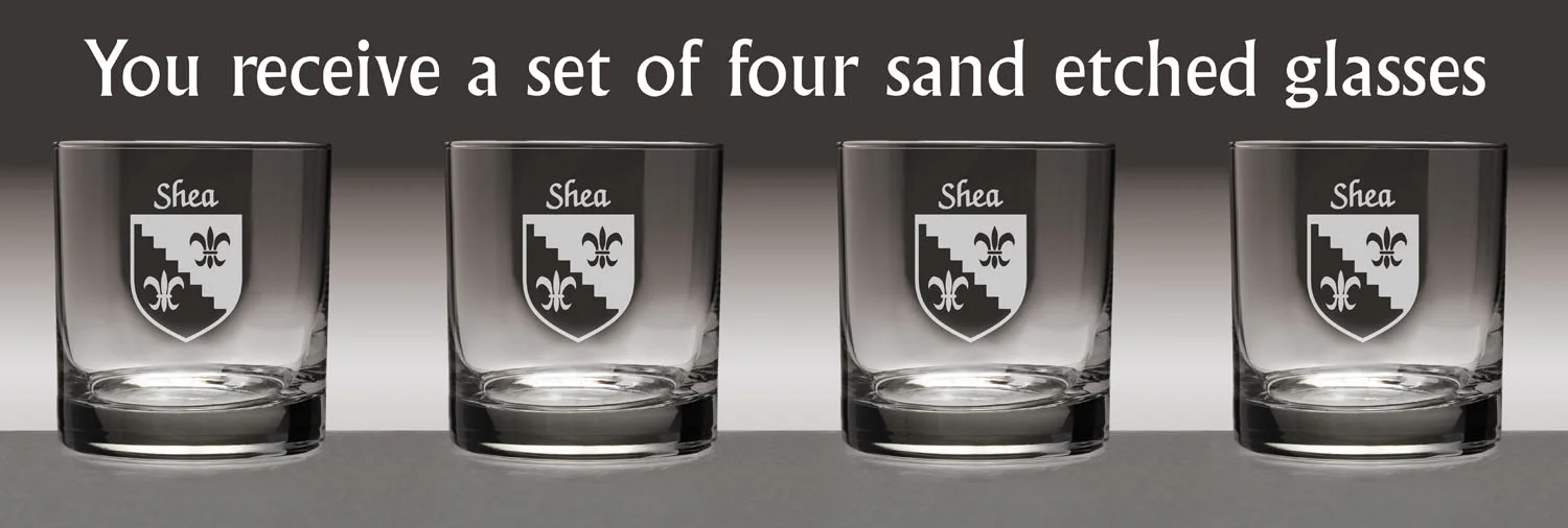 Shea Irish Coat of Arms Tumbler Glasses - Set of 4 (Sand Etched)