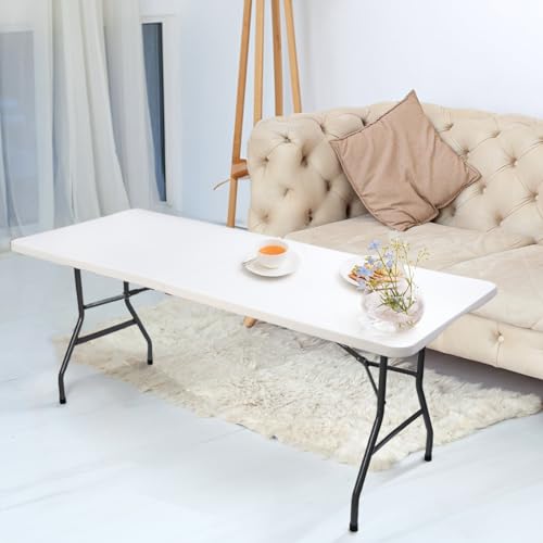 Goaste 6 Foot Folding Table, Portable Plastic Dining Table, Fold-in-Half Heavy Duty Table Indoor Outdoor for Camping, Picnic, Party, BBQ, Wedding, White