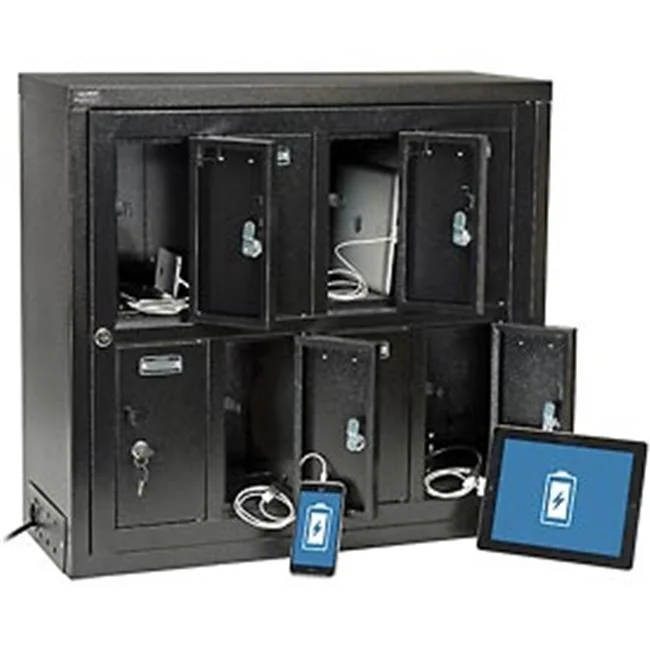 Global Industrial 493361BK Tablet & Cell Phone Charging Locker with 8 Door Keyed Lock Hasp & Master Door Open, Black