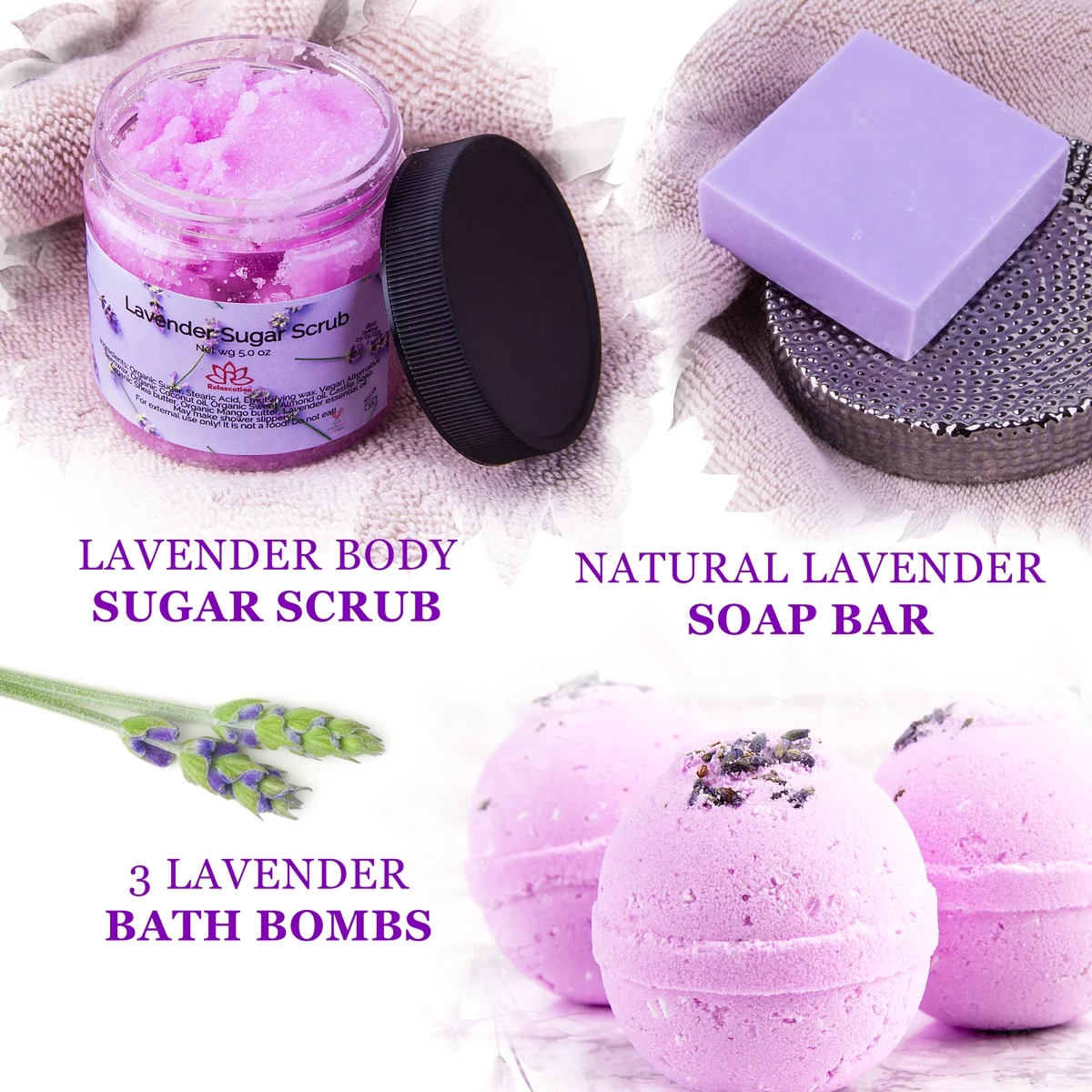 Lavender Spa Gift Set for Women Organic Home Spa Bath Basket Handmade in USA Natural and Safe by Relaxcation