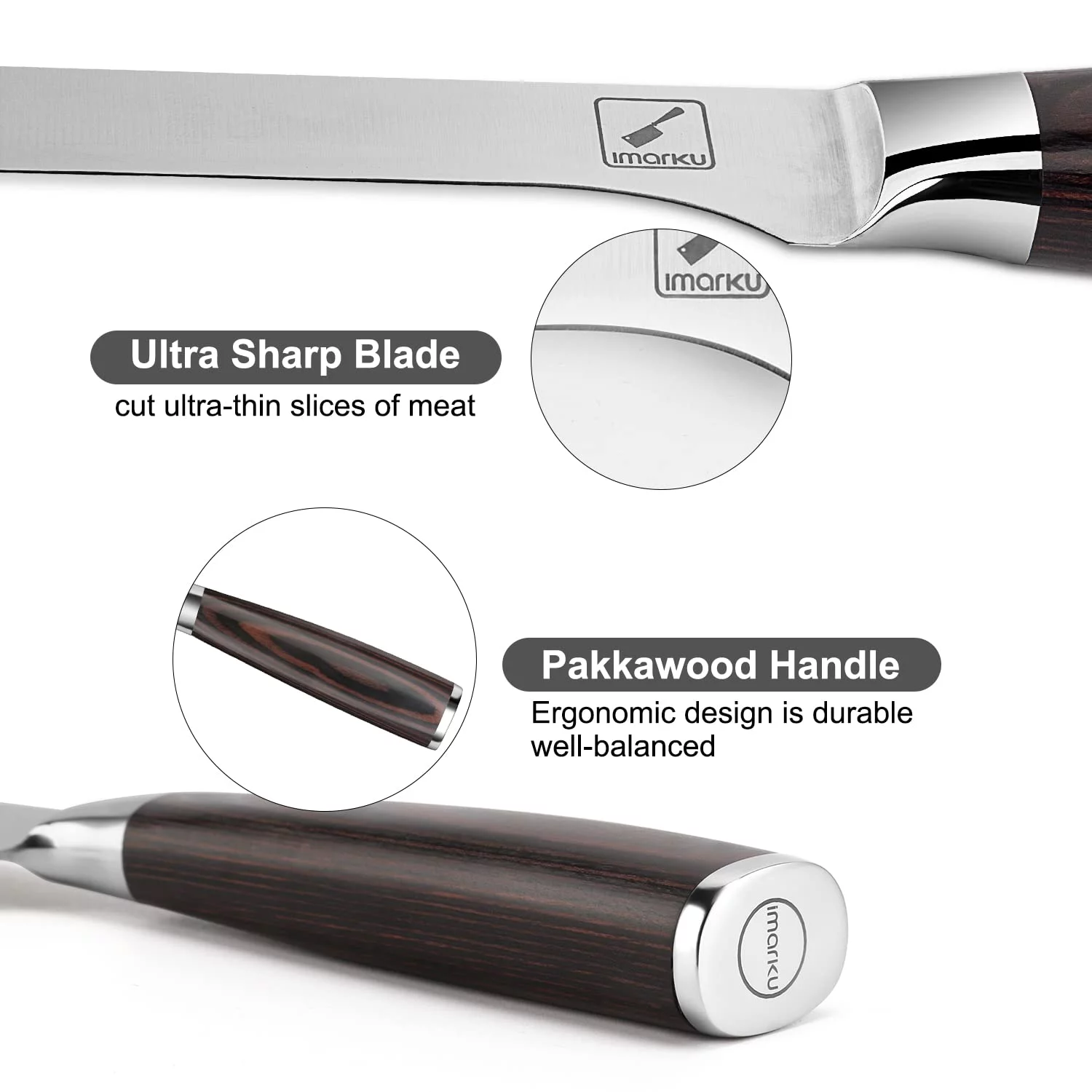 imarku | 6-Inch Boning Knife German High Carbon Stainless Steel Professional Grade Boning Fillet Knife Pakkawood Handle