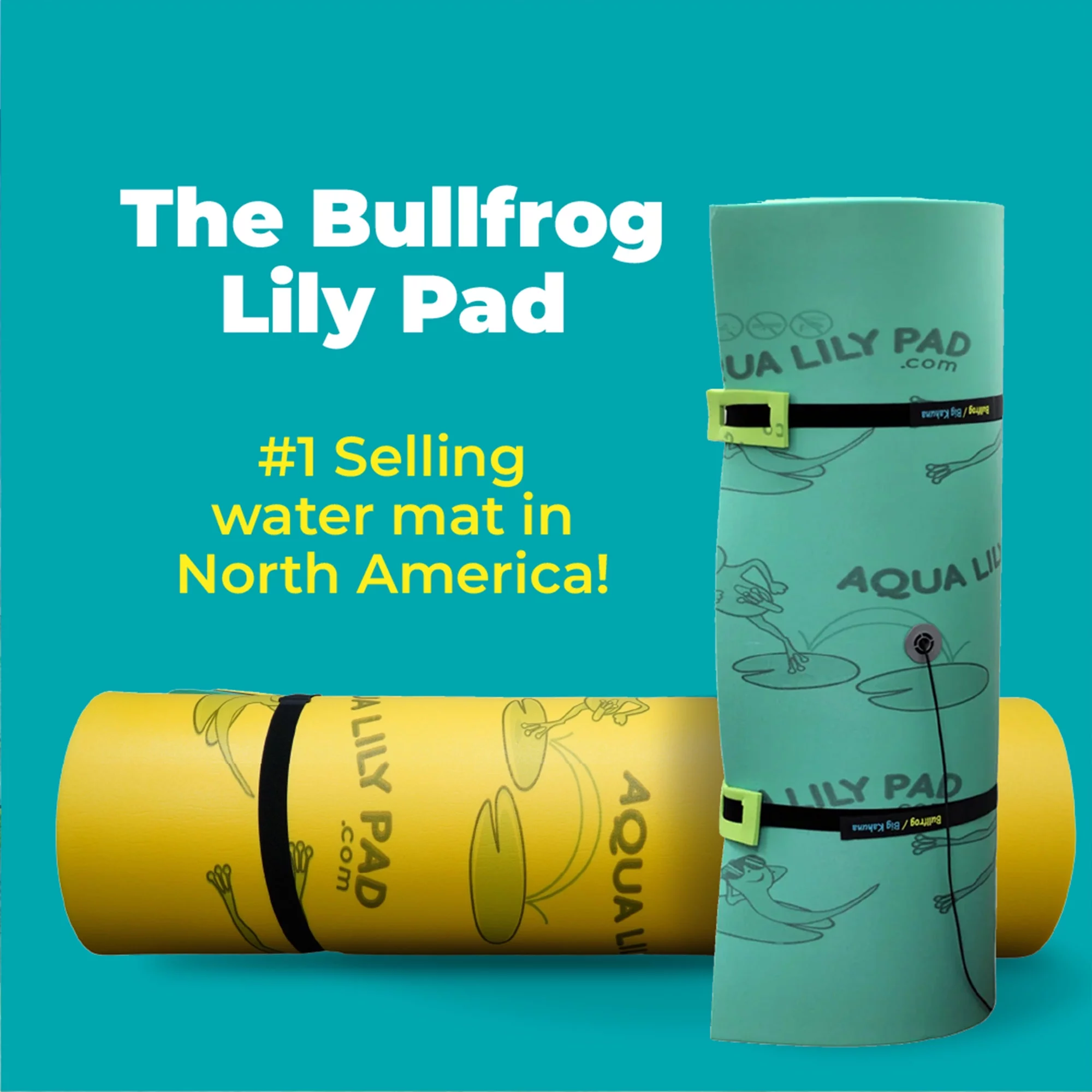 Aqua Lily Pad 20 Ft Bullfrog Water Playground Floating Foam Island, Green/Yellow