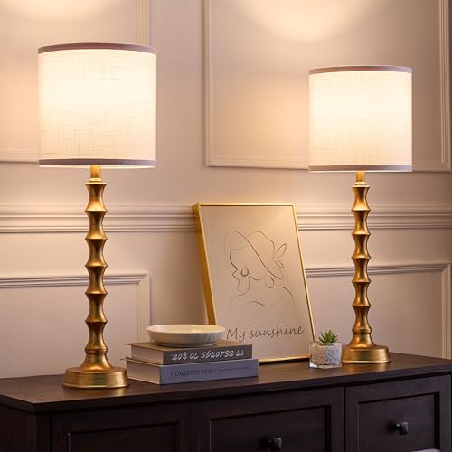 Gold Table Lamp Set of 2 Metal Bamboo Shape Base 29