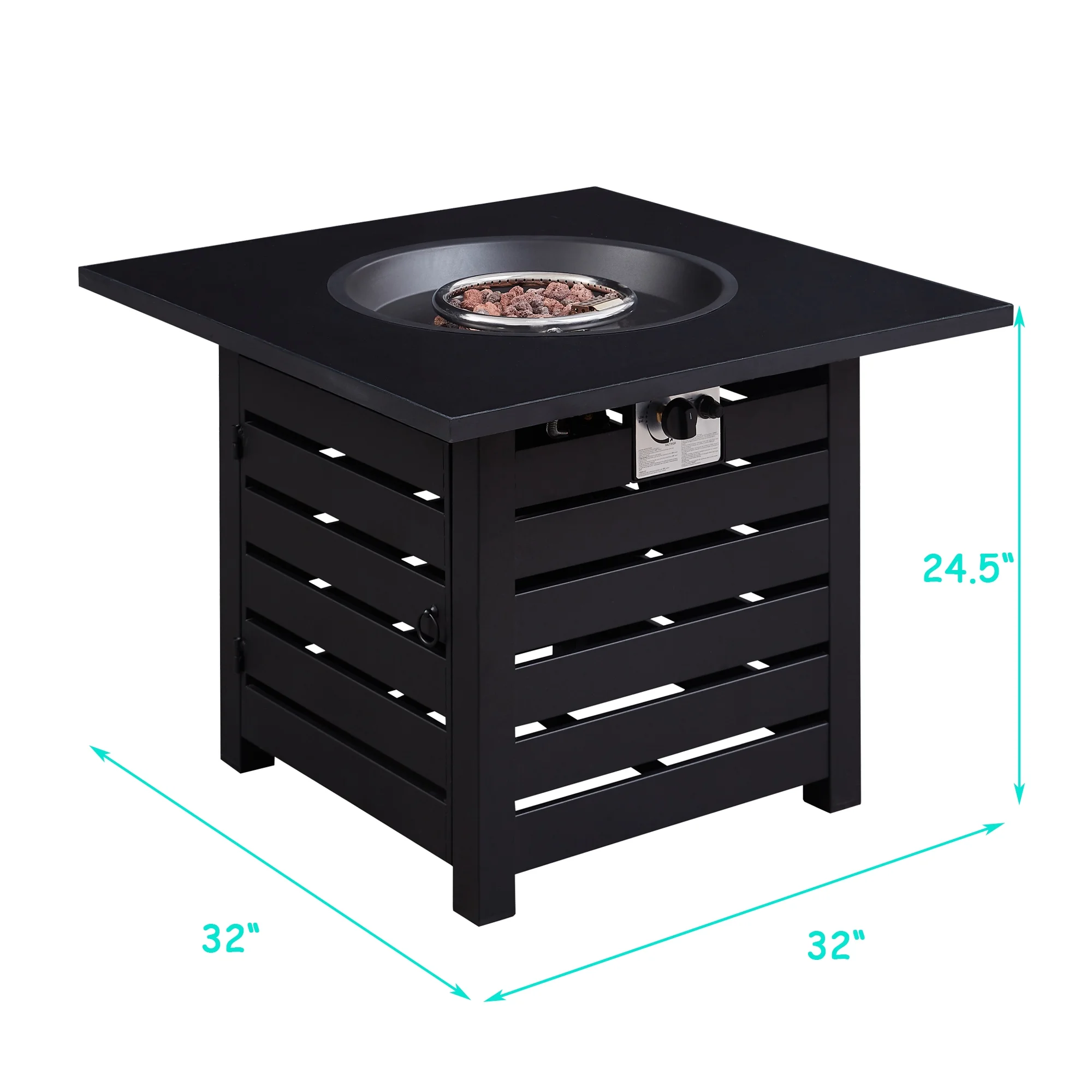 Boyel Living Outdoor 32" Gas Fire Pit Table 50,000 BTU with Waterproof Cover,Square Gas Firepit Auto-Ignition Propane Fire Pits for Patio Garden,Gray