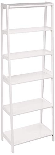 Amazon Basics 5 Shelf Sturdy Rubberwood Ladder Bookshelf for Book Storage, White, 15.03