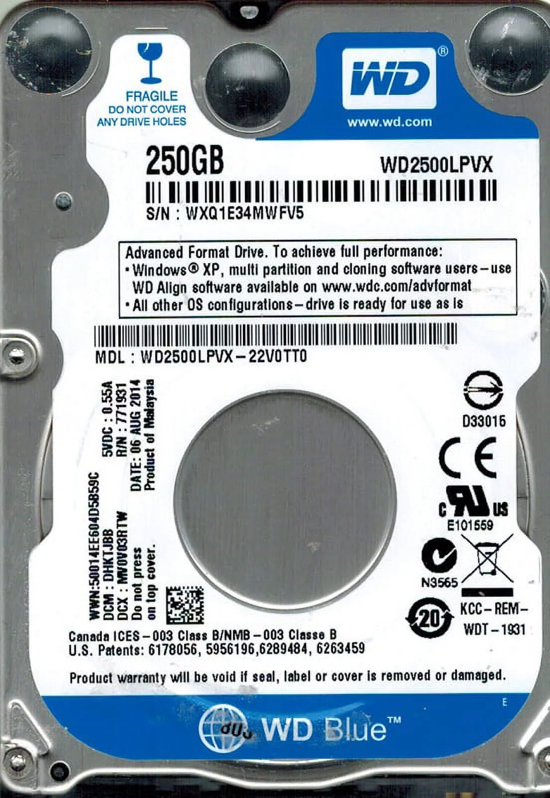 Western Digital WD2500LPVX-22V0TT0 DCM: DHKTJBB 500GB