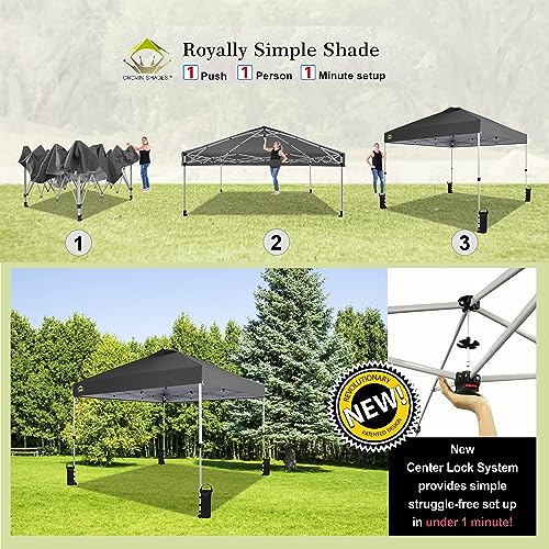 CROWN SHADES 10x10 Pop Up Canopy - Beach Tent with One Push Setup - Easy Outdoor Sun Shade for Events, Parties, Camping - Gazebo with STO-N-Go Cover Bag, Silver Coated Top, White