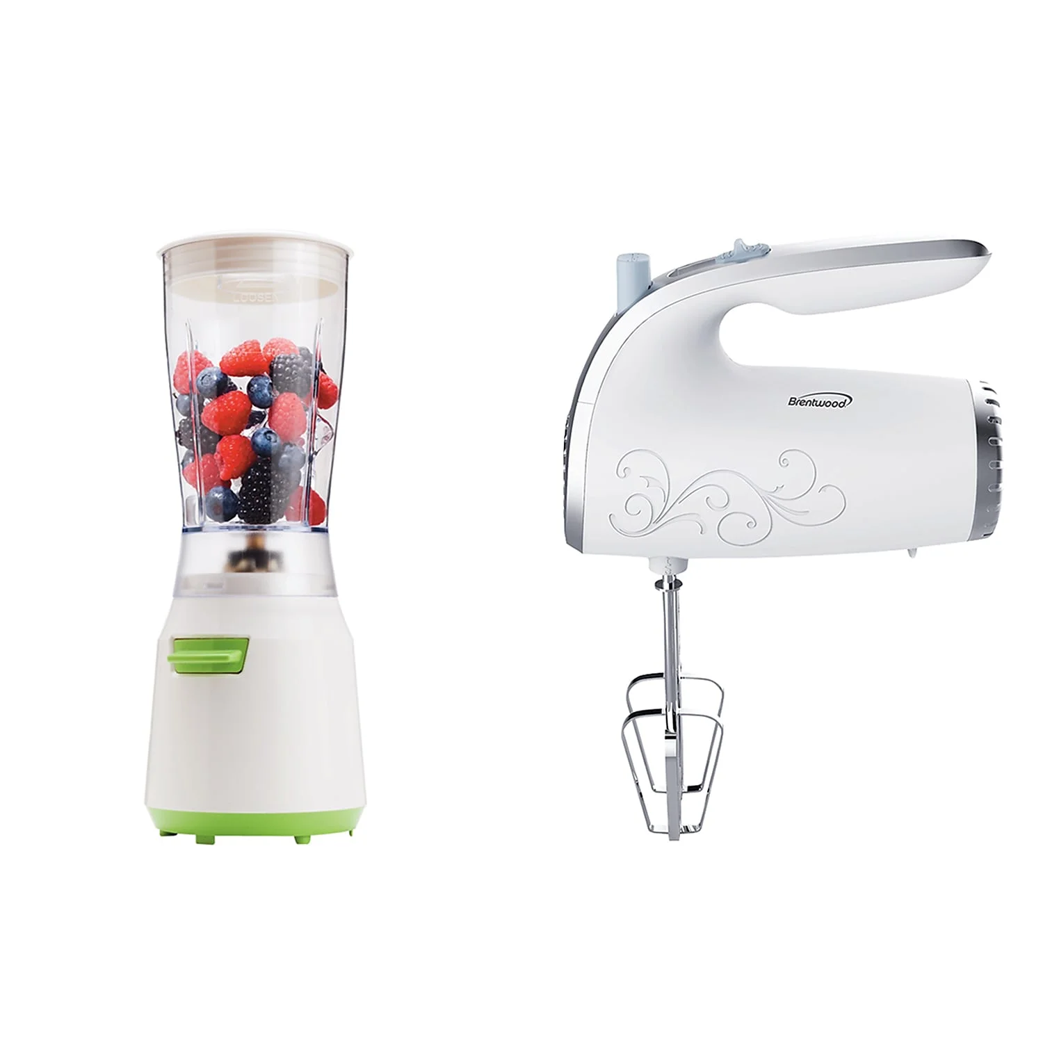 BRENTWOOD APPLIANCES 14-Ounce Electric Personal Blender with Electric Hand Mixer White & Green